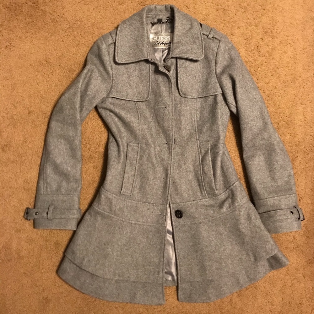 Guess peplum gray wool blend coat